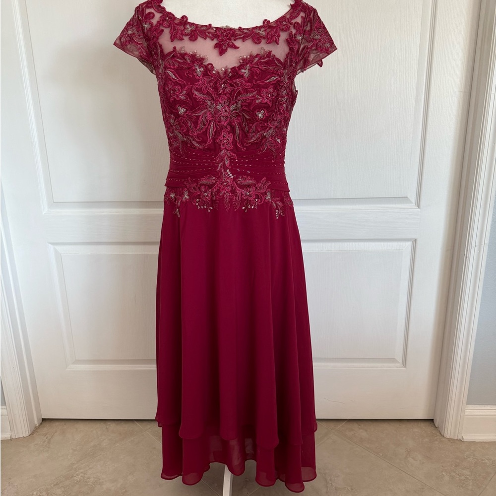 JJs House Burgundy High Low Dress with Lace